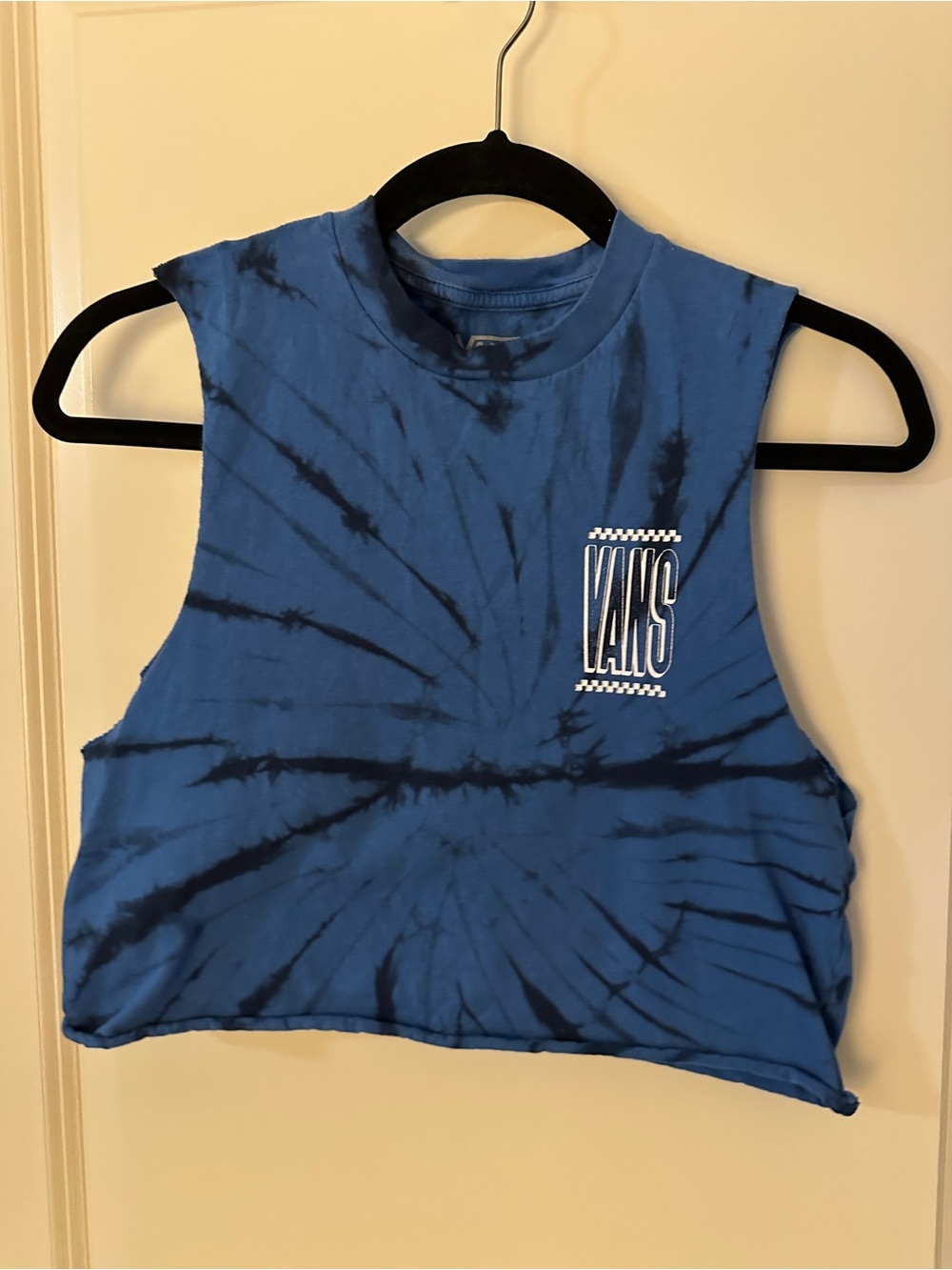 Vans Blue Tie-Dye Cropped Muscle Tank with Black Accents cut off kids Sz medium